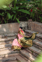 Semi Kanchi Silk Saree – Peach with Green Zari Border