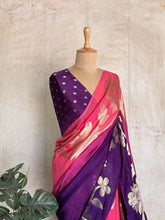 Advika Ombre Tussar Saree – Purple & Pink Floral Zari