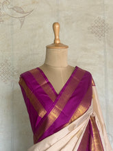 Ivory & Magenta Semi Kanchi Silk Saree