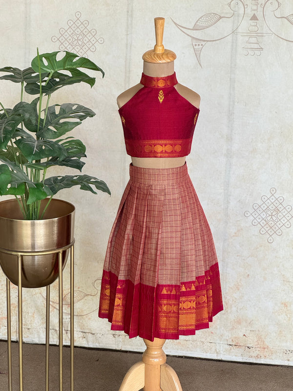 Vaagai - Chettinad Cotton Checkered Skirt and Top