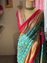 Royal Teal Patola Pashmina Saree with Red Border