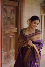 Semi Kanchi Silk Saree - Deep Purple with Golden Zari