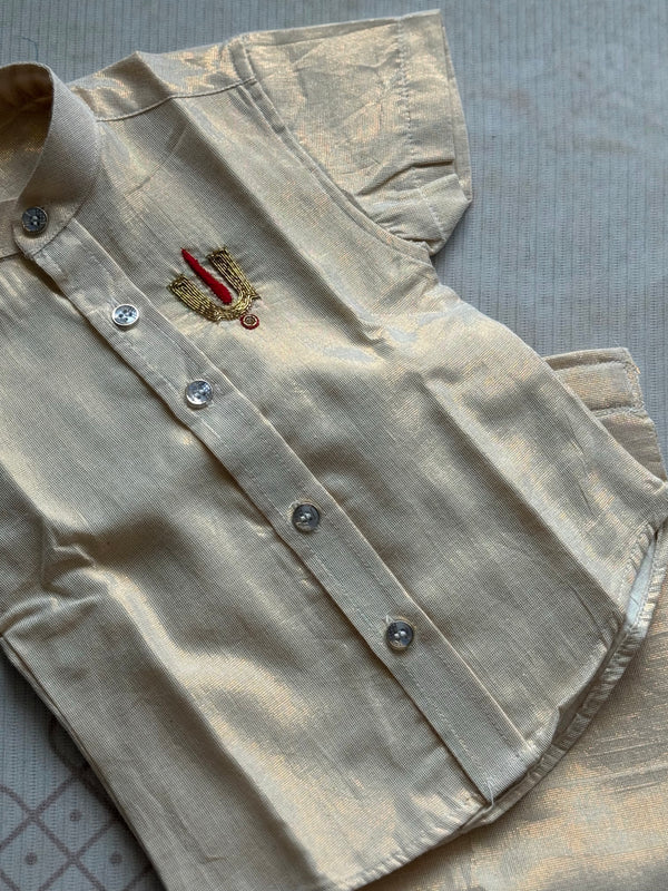 Boys Traditional Dhoti and Shirt with Vishnu Namam – Wedding & Temple Wear