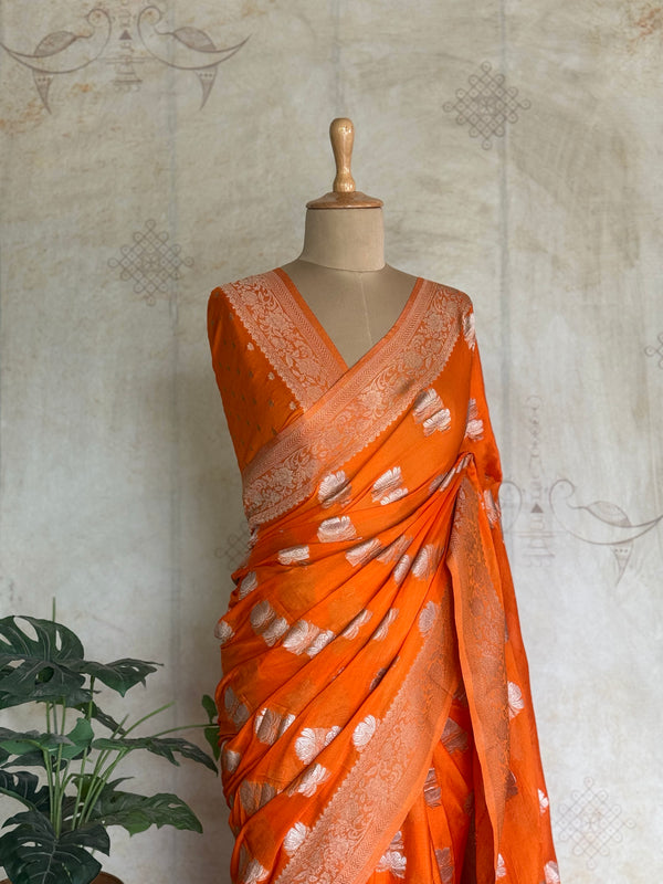 Nandhana - Crinkle Georgette Saree with Sona Rupa Zari Weaving