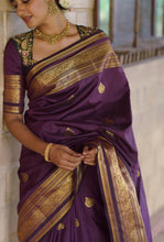 Semi Kanchi Silk Saree - Deep Purple with Golden Zari