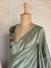 Vasiga - Sage Bloom Tussar Saree with Floral Printed Blouse