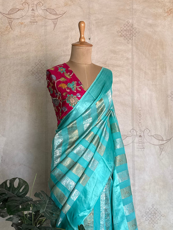 Madhura - Banarasi Mushru Silk Saree with Sona Rupa Zari & Kalamkari Blouse