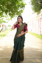 Nakshatra - Sungudi Cotton Saree Green with Kolam Embroidered Red Blouse