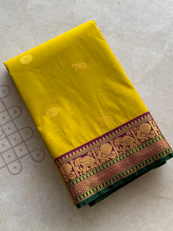 Semi Kanchi Silk Saree – Chakram & Elephant Zari Buttas