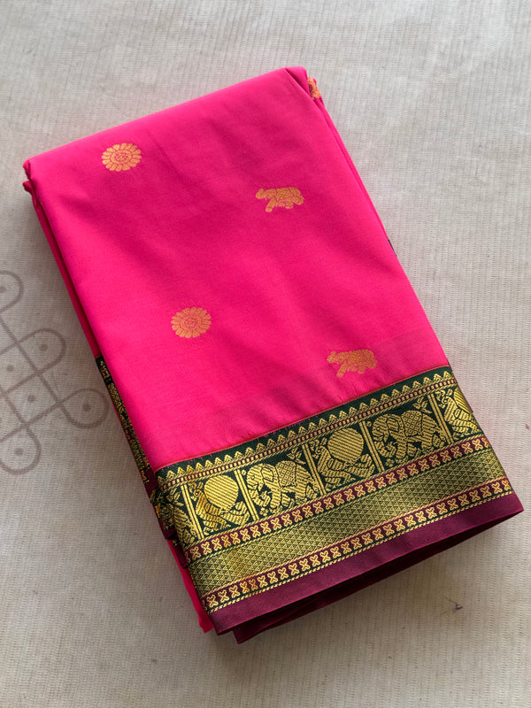 Semi Kanchi Silk Saree – Chakram & Elephant Zari Buttas
