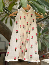 Pleated A line Floral Embroidered Dress - Red