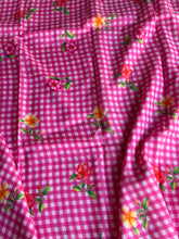 Pure Mangalgiri Silk Pink Gingham Checks Saree with Floral Digital Prints