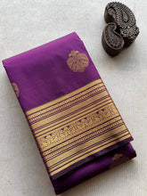 Royal Violet Semi Kanchi Silk Saree with Antique Gold Zari Weave