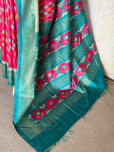 Rani Pink & Peacock Blue Ikkat Patola Inspired Semi Silk Saree