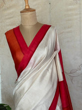 Vihara - Pure Tussar Silk Saree Ivory White with Red Border & Multicolor Pallu