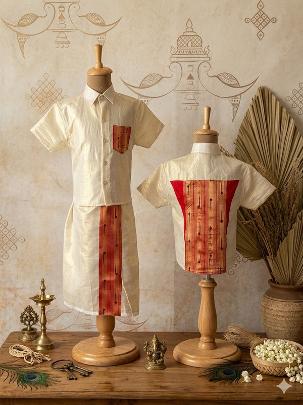 Boys Soft Cotton Dhoti & Shirt Set with Paithani Detailing
