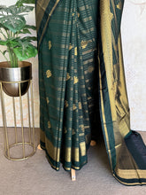 Midnight Emerald Semi Kanchi Silk Saree with Grand Zari Pallu