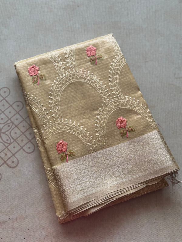Ciranya Linen - Embroidered Kora Saree