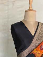Atharvi - Mushru Silk Saree with Floral Digital Print & Antique Zari Border – Black