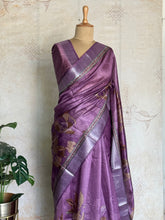 Dhanya - Lavender Bloom Tussar Silk Saree With Digital Floral Print