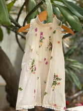Pleated A line Floral Embroidered Dress - Purple
