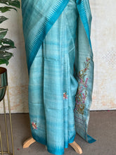 Ceya - Linen Saree with Floral Hand Embroidery & Statement Pallu