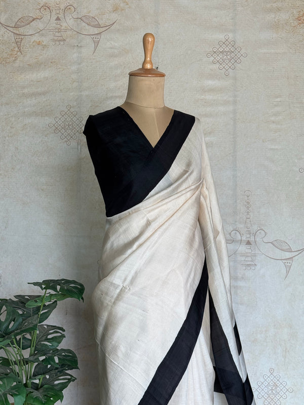 Chaitra - Pure Tussar Block Printed Saree Onam Edit