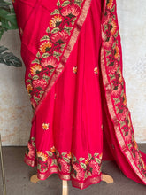 Sadhna - Pure Chiffon Cross Stitch Saree with Floral Embroidered Border & Zari Pallu