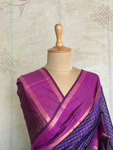 Meghna - Purple Raw Silk Saree with Gold Checks & Contrast Pallu