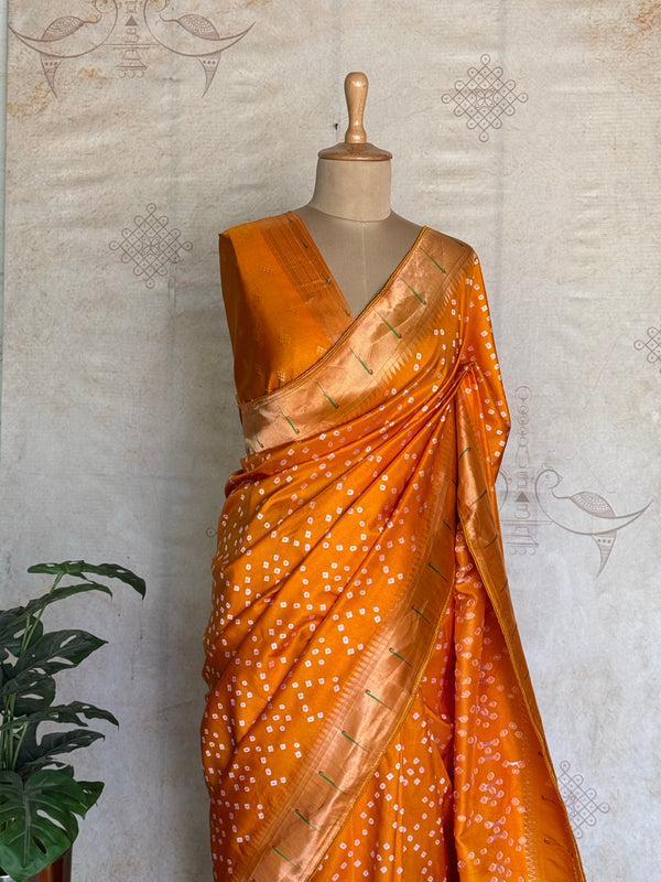 Druvika - Bandhini Printed Paithani Saree With Grand Paithani Pallu