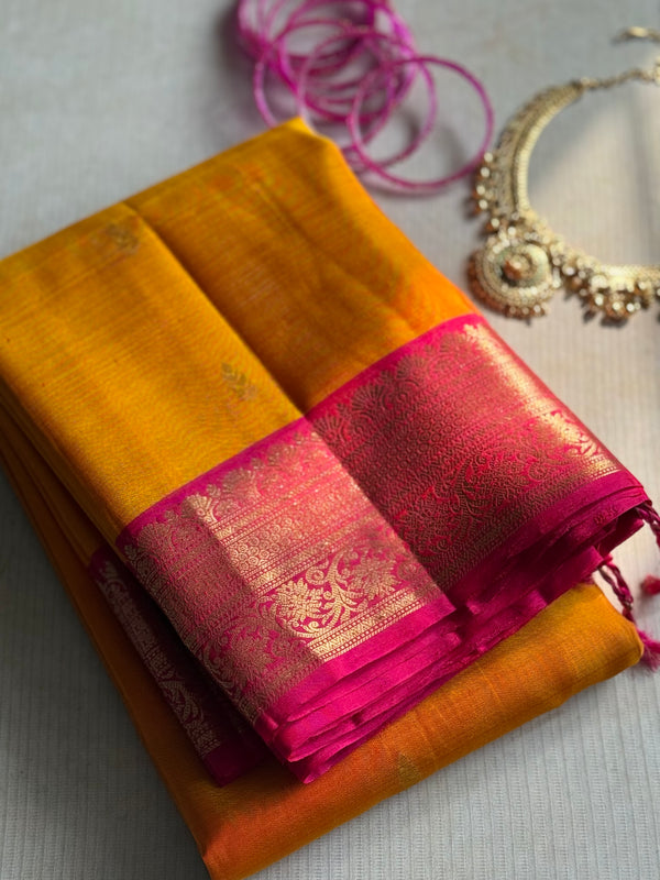 Pure Kanjivaram Soft Silk Saree with Paisley Zari Buttas & Kanchi Border – Vintage Edition