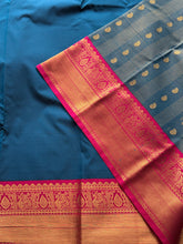 Midnight Teal Semi Kanchi Silk Saree with Magenta Zari Border