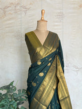 Semi Kanchi Silk Saree – Green & Gold Saree