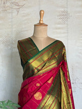 Semi Kanchi Silk Saree – Deep Red & Green Kanchi Zari Border