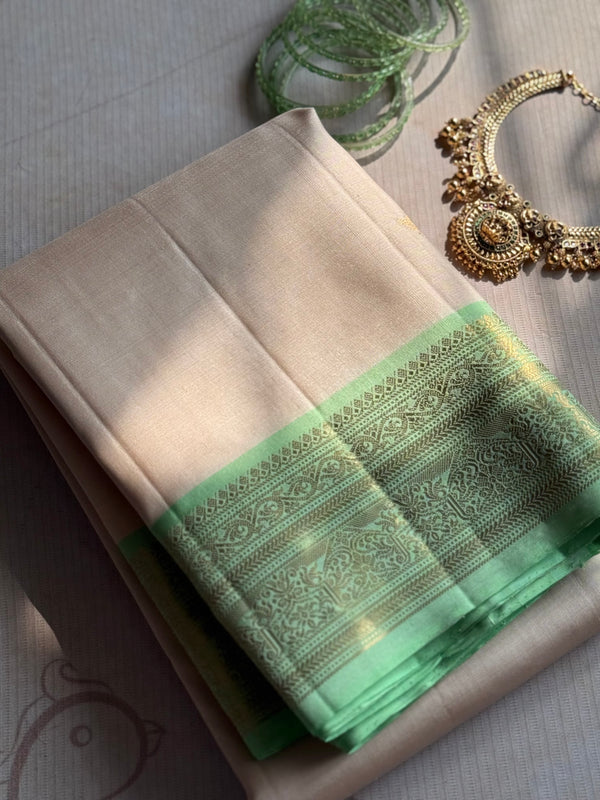 Pure Kanjivaram Soft Silk Saree with Paisley Zari Buttas & Kanchi Border – Vintage Edition