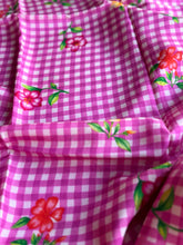Pure Mangalgiri Silk Fuchsia Pink Gingham Checks Saree with Floral Digital Prints