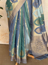 Ishara Mashru Silk Saree - Teal & Powder Blue with Zari Panels