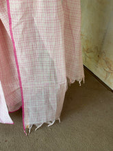 Nandita - Blush Pink Checks Pure Cotton Saree with Floral Blouse