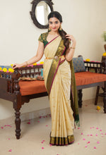 Ivory & Green Semi Kanchi Silk Saree