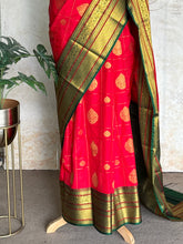 Semi Kanchi Silk Saree – Red with Green Zari Border