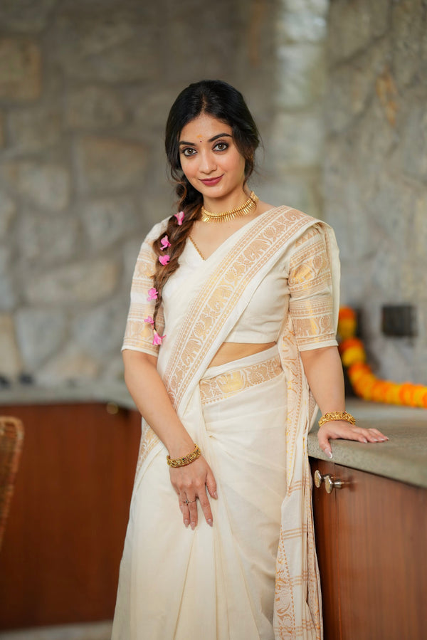 Adhya - Pure Sungudi Cotton With Narayanpet Border -  Onam Edit