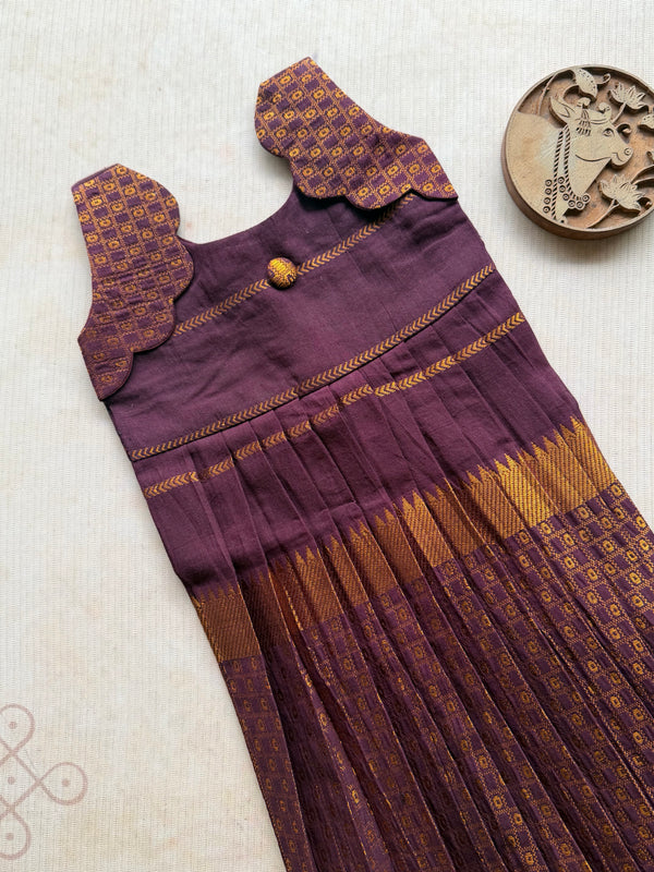 Sinamika - Kids Cotton Frock with Geometric Zari Border