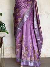 Dhanya - Lavender Bloom Tussar Silk Saree With Digital Floral Print