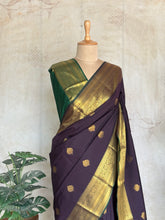 Semi Kanchi Silk Saree – Deep Plum with Emerald Green Pallu
