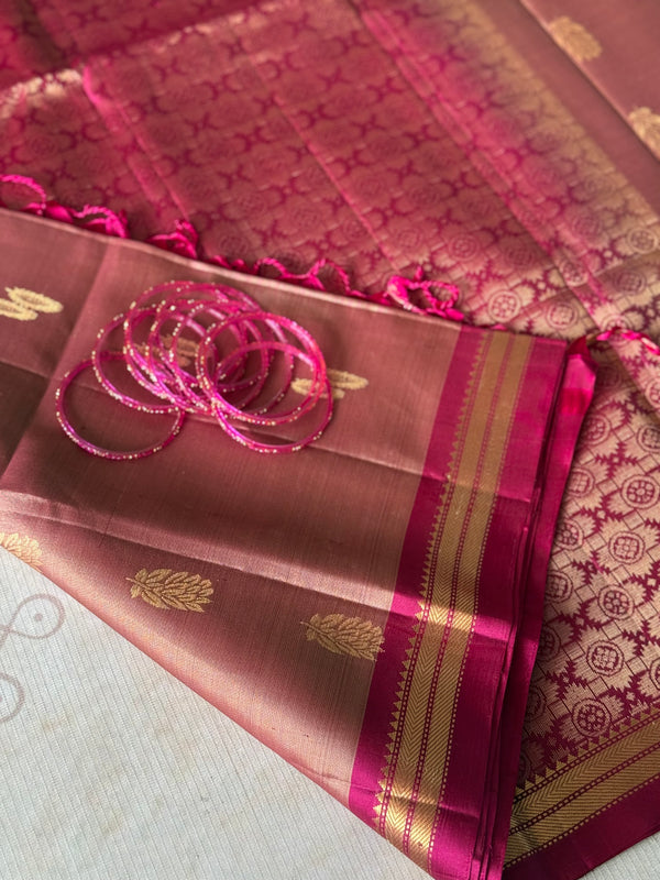 Pure Kanjivaram Soft Silk Saree with Paisley Zari Buttas & Kanchi Border – Vintage Edition
