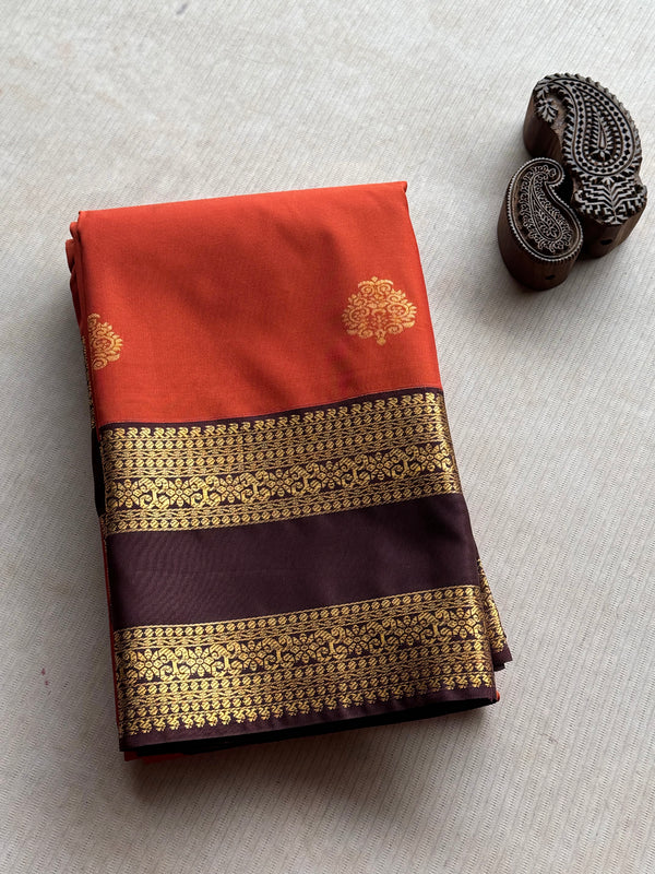 Semi Kanchi Silk Saree - Rust Orange Festive & Ethnic Wear