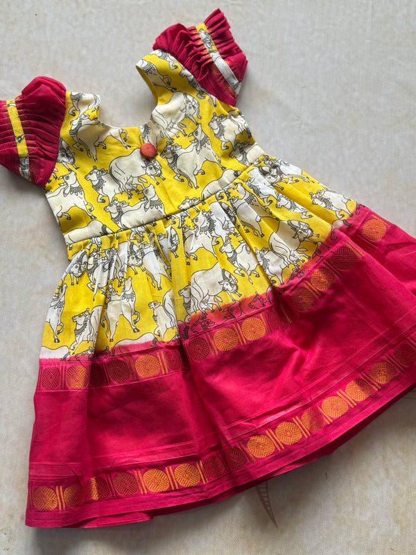 Sungudi Cotton Pichwai Print Kids Frock - Express