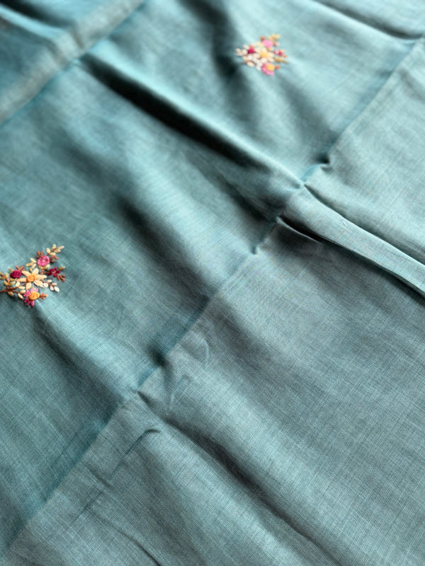 Ceya Linen Saree with Hand Floral Embroidery