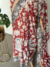 Pure Chennuri Silk Kalamkari Saree with Pichwai Florals & Bal Krishna Motifs – Red & Black with Zari Border