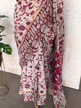 Pure Chennuri Silk Kalamkari Saree – Maroon & Beige Dual Tone